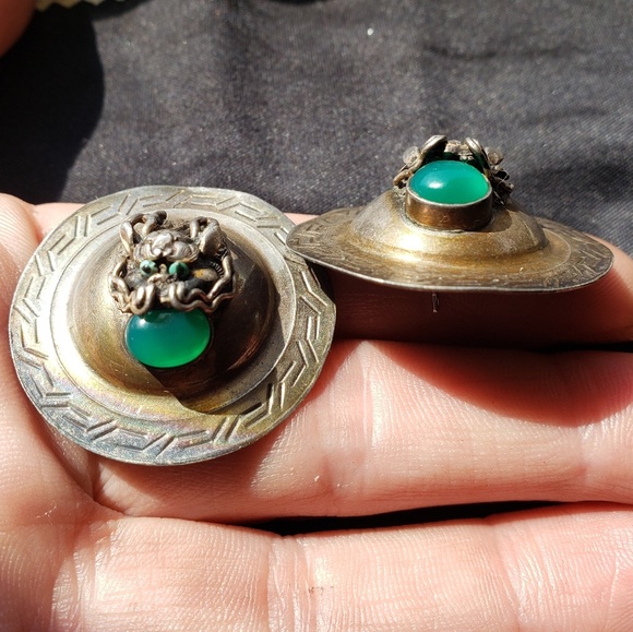 ~RARE! Antique Jade Dragon Earrings!!~ - Picture 2 of 8